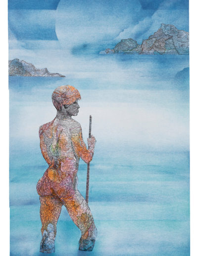 Man standing on ocean. 44x30"